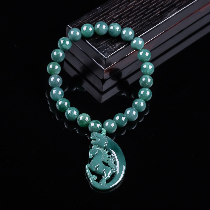 Jewelry & Watches Ltd - สร้อยข้อมือถักมือจากหยกธรรมชาติสีน้ำเงินลายม้าตามปีนักษัตร เครื่องประดับหรูหรา แฟชั่นจิวเวลรี่ พร้อมใบรับรองของขวัญ