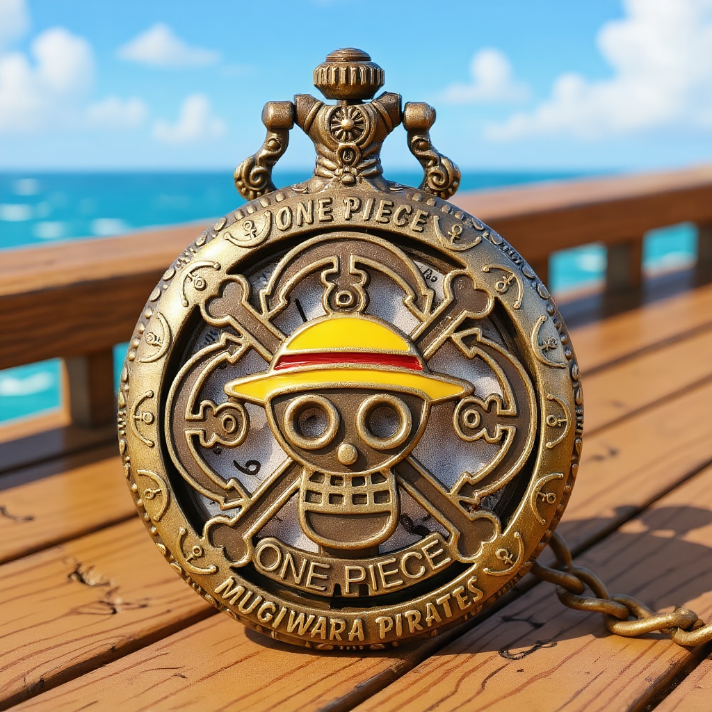 Vintage Pocket Watch - นาฬิกาพกอนิเมะวันพีซ, นาฬิกาควอทซ์สีบรอนซ์วินเทจพร้อมสายโซ่, นาฬิกาพลิกลายหัวกะโหลกโจรสลัด, ของขวัญสำหรับเด็กผู้ชายและแฟนๆ
