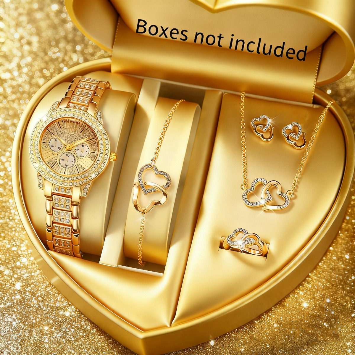 Jewelry Watch Making - ชุดนาฬิกาข้อมือผู้หญิงหรูหราประดับเพชรเทียม 6 ชิ้น พร้อมสายโลหะผสม แฟชั่น ควอตซ์