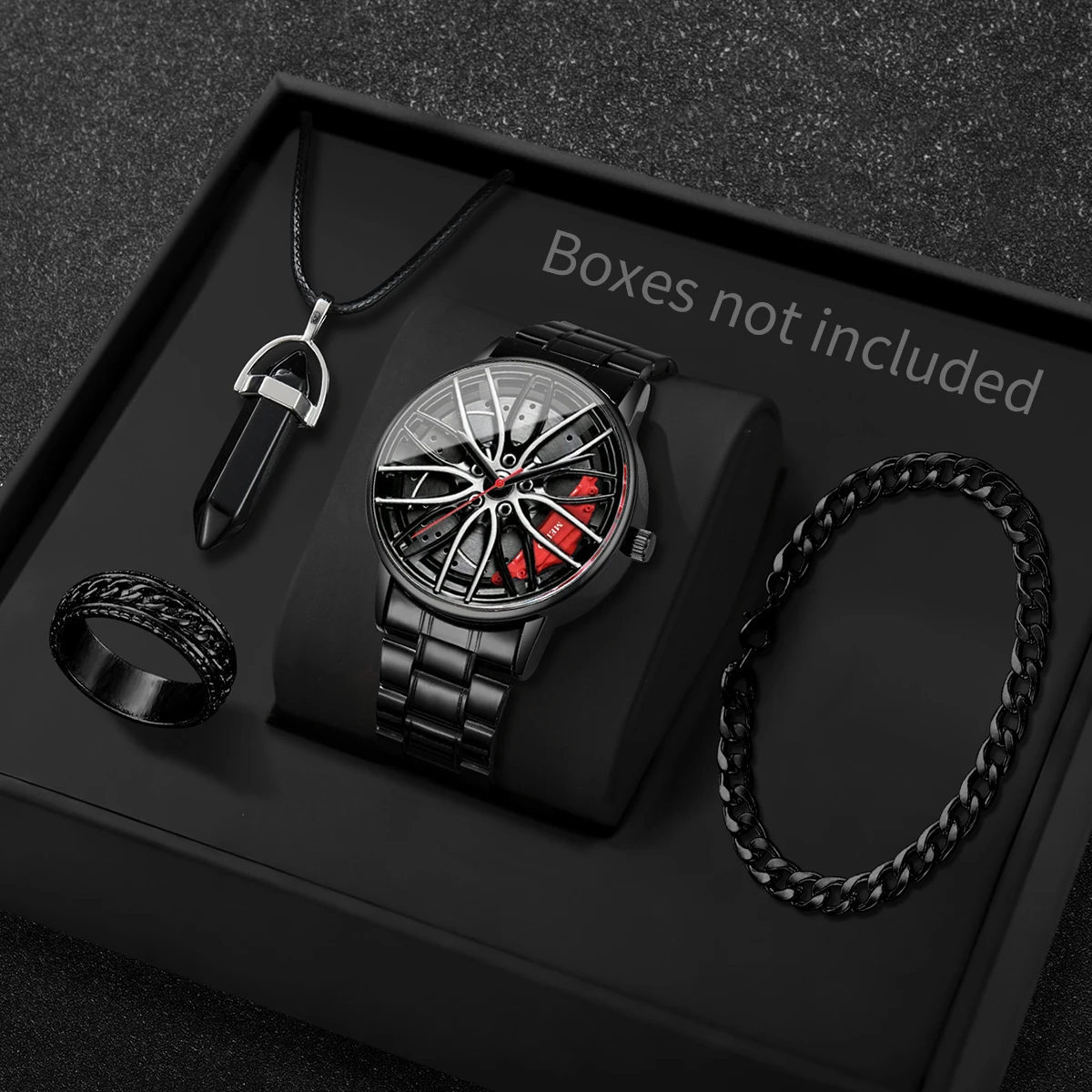 Mystery Jewelry Jar Watches - นาฬิกาข้อมือแฟชั่นผู้ชายลายล้อรถ 3 มิติ ชุด 4 เรือน