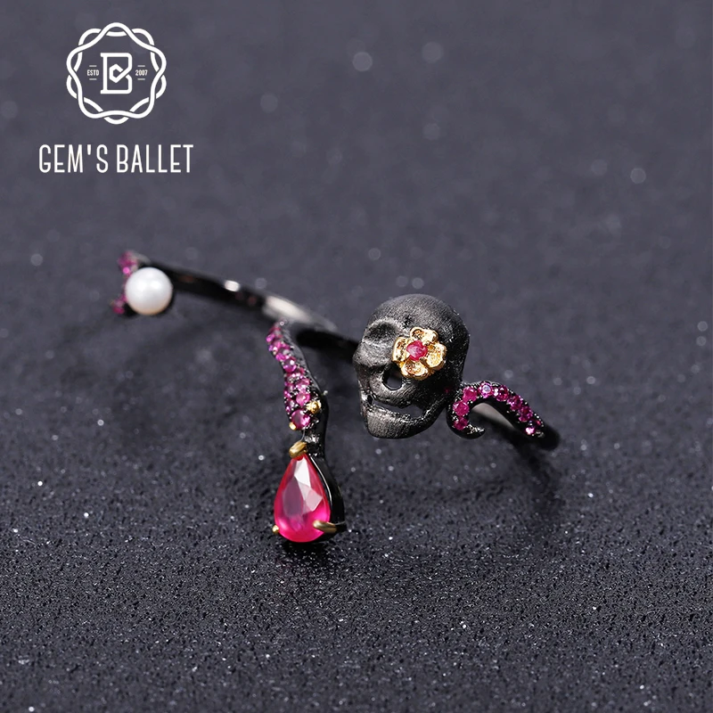 Gothic Skull Ring - GEM's Ballet แหวนหัวกะโหลก Batu permata Ruby