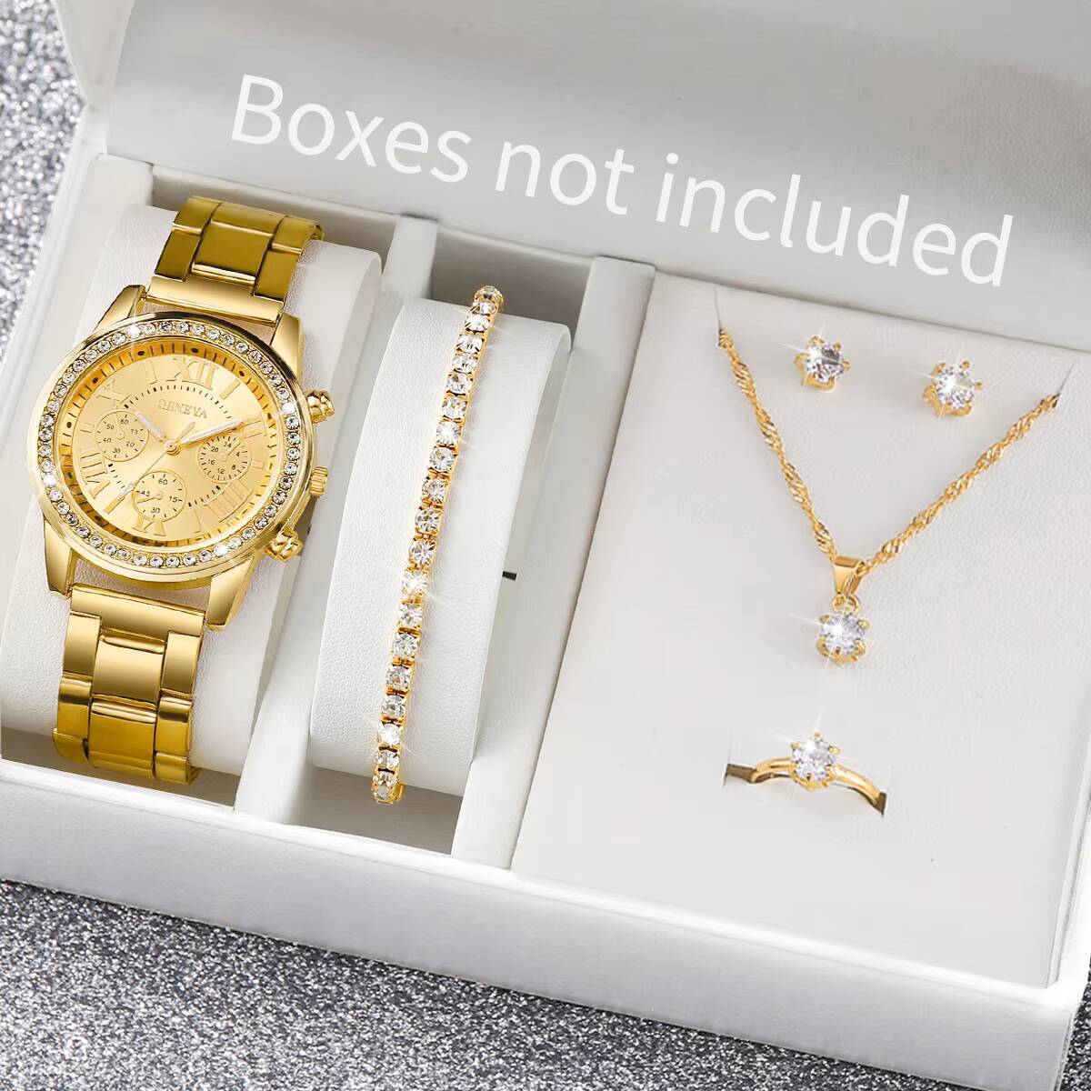 Jewelry Watch Making - 6 ชิ้น/เซ็ตแฟชั่นไรน์สโตนนาฬิกาผู้หญิงนาฬิกาข้อมือควอตซ์แบบแอนะล็อกชุดเครื่องประดับเรลิโอ เฟมินีโน(ไม่มีกล่อง)