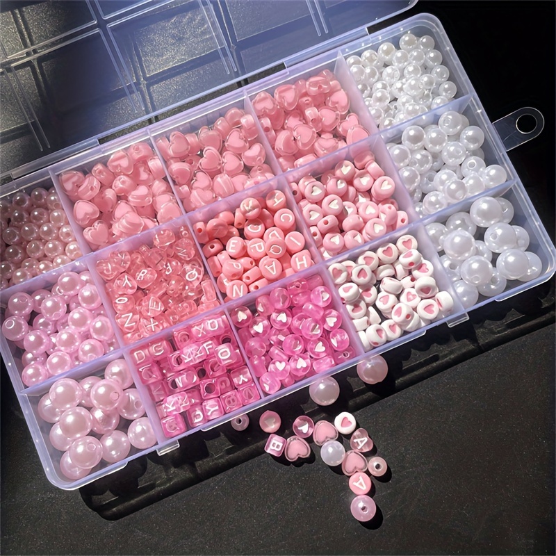 Charm Bracelet Beads - ชุดทำเครื่องประดับ DIY 10 ชิ้น ประกอบด้วยลูกปัดอะคริลิกสีชมพูและอุปกรณ์ทำเครื่องประดับทำมือ