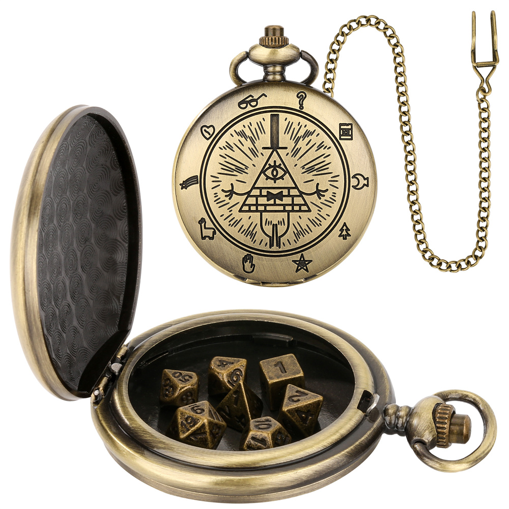 Vintage Pocket Watch - Vintage Bronze/สีเทาสีดํานาฬิกาพ็อกเก็ตพร้อม Mini Entertainment Dices พ็อกเก็ตของขวัญวันเกิด