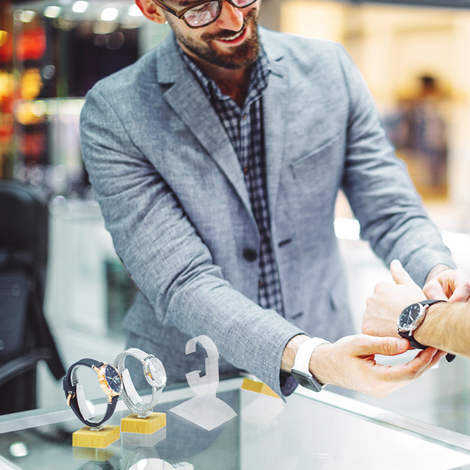 Watches Jewelry Holder - ชั้นวางนาฬิกาอะคริลิกแบบหรูหรา 2 ชิ้น สำหรับจัดแสดงและเก็บรักษานาฬิกา ของขวัญตกแต่งสำหรับครอบครัวและเพื่อน