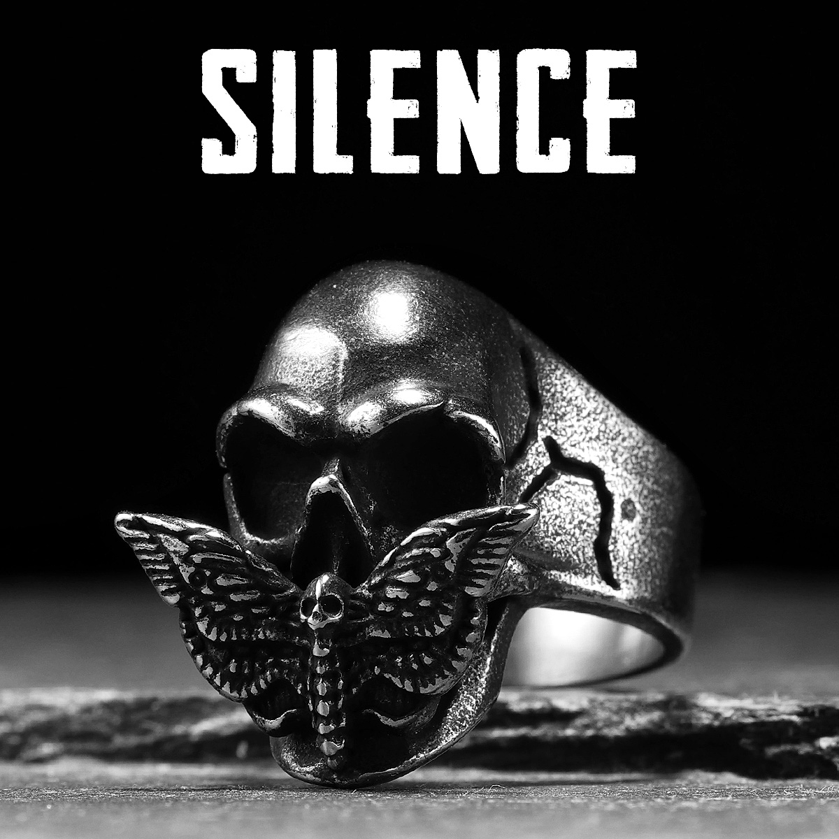 Gothic Skull Ring - Silence Butterfly Skull แหวนผู้ชายสแตนเลสผู้หญิงเครื่องประดับ Punk Vintage
