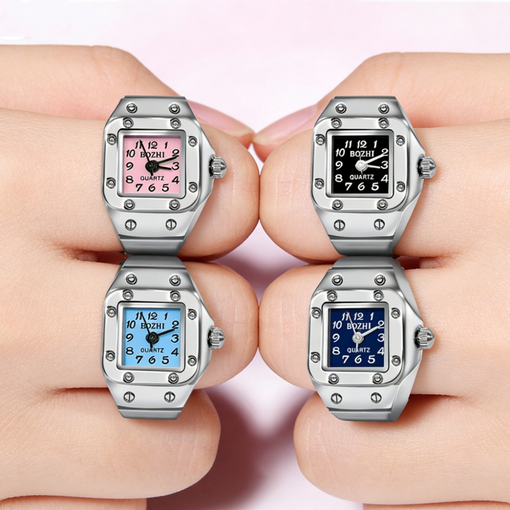 Jewelry Watches Men - นาฬิกาแหวนดีไซน์ใหม่สำหรับผู้ชายและผู้หญิง หน้าปัดทรงสี่เหลี่ยม ตัวเรือนโลหะผสม นาฬิกาข้อมือแบบสวมนิ้ว แฟชั่นนาฬิกาคู่รัก เครื่องประดับ