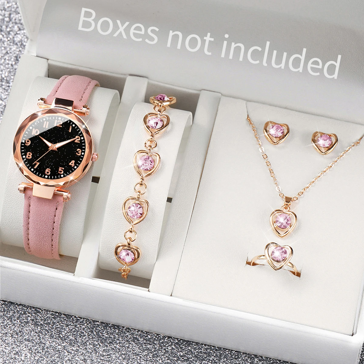 Jewelry Watch Making - 5/6PCS นาฬิกาแฟชั่นผู้หญิงนาฬิกาลำลองสายหนังนาฬิกาควอตซ์สำหรับผู้หญิงนาฬิกาชุดเครื่องประดับเรโลจ มูเยร์(ไม่มีกล่อง)