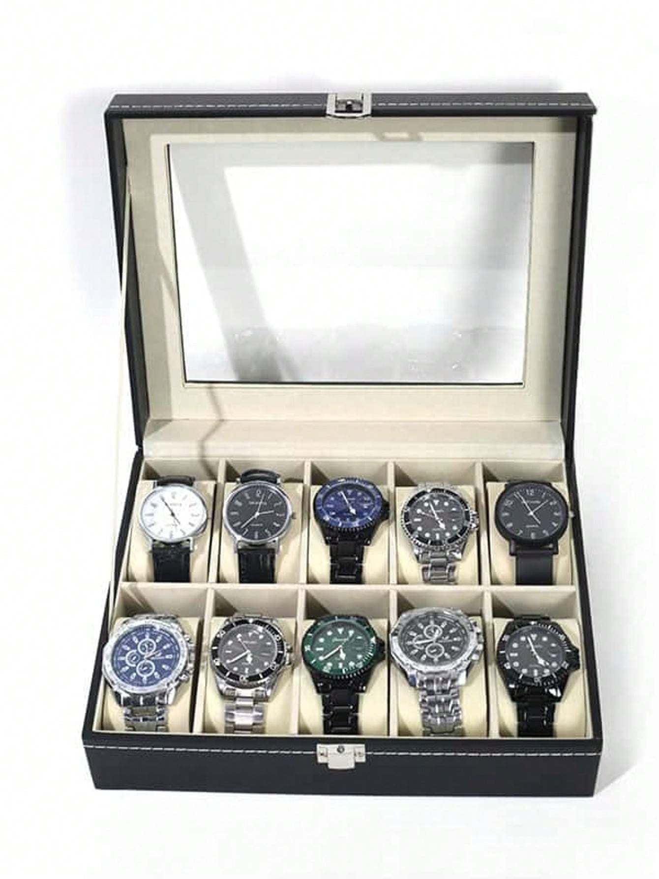 Mystery Jewelry Jar Watches - กล่องใส่นาฬิกาหนังพร้อมกุญแจล็อค, กล่องโชว์นาฬิกาความจุขนาดใหญ่, กล่องเก็บเครื่องประดับระดับไฮเอนด์สำหรับผู้ชายและผู้หญิง, สำหรับโต๊ะเครื่องแป้งในบ้าน
