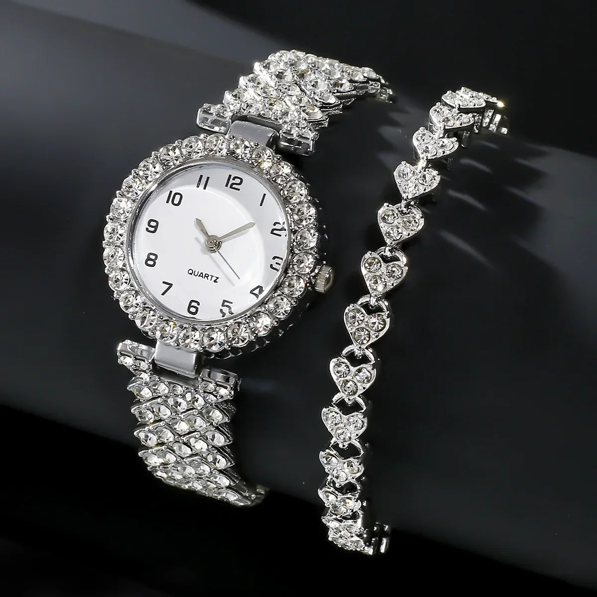 Jewelry Watch Making - ชุดนาฬิกาข้อมือแฟชั่นหรูหราสำหรับผู้หญิง 1 ชิ้น/2 ชิ้น สายสีเงิน นาฬิกาควอตซ์