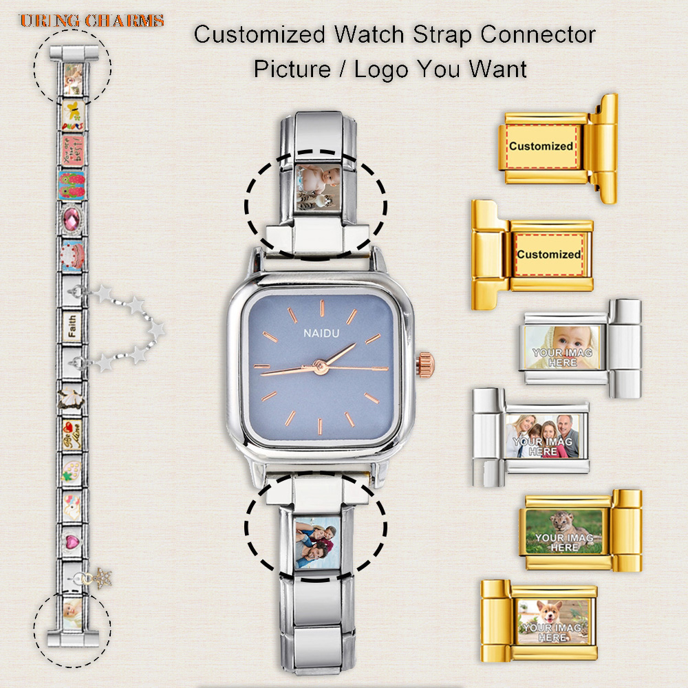 Jewelry Watches Men - 1 คู่ภาพโลโก้ที่กําหนดเองสายนาฬิกาเชื่อมต่อ Fit 9 มม.อิตาเลี่ยน Charm