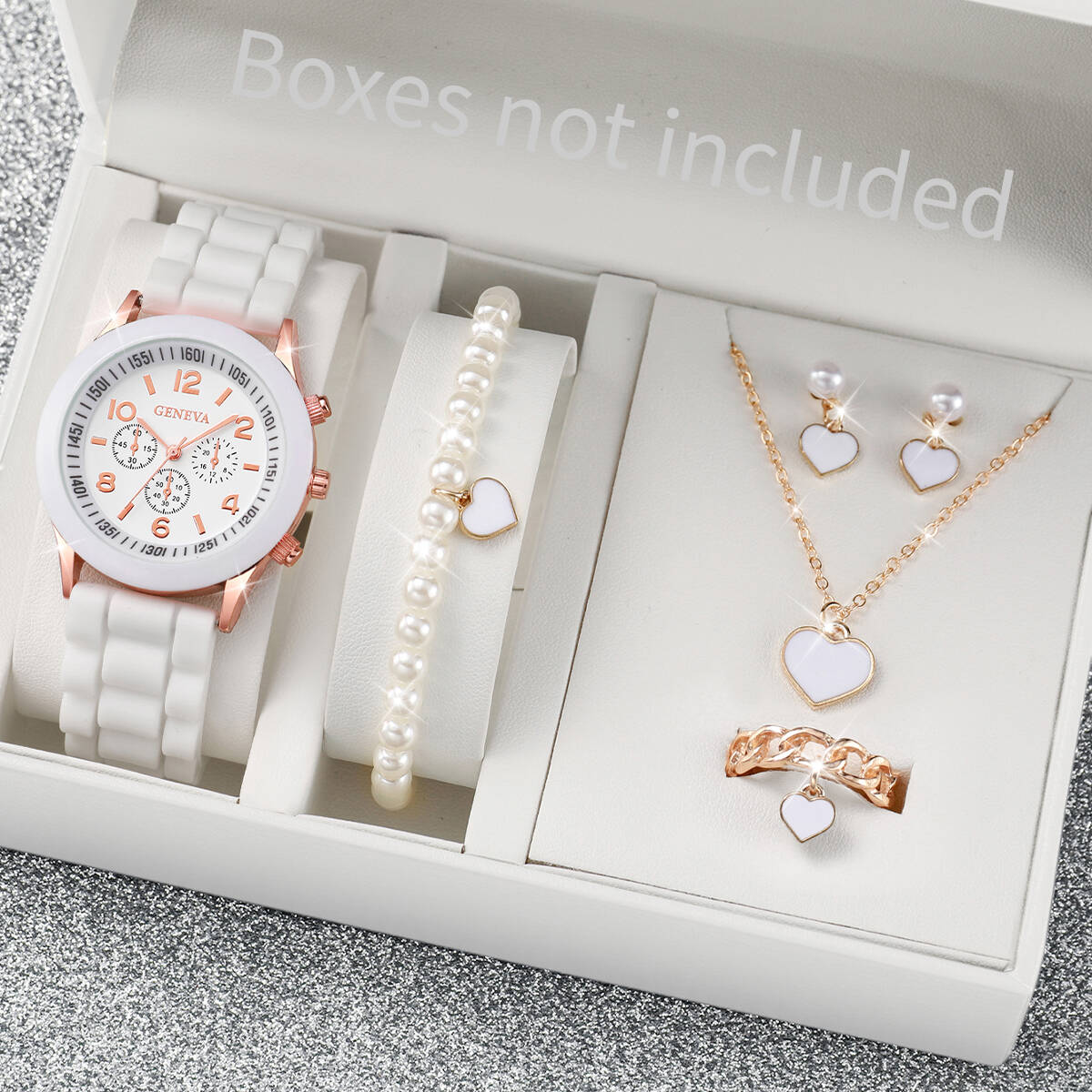 Jewelry Watch Making - 5/6 ชิ้นแฟชั่นนาฬิกาผู้หญิงชุดเครื่องประดับลำลองสายซิลิโคนสุภาพสตรีนาฬิกาควอตซ์เรโลจ มูเยร์นาฬิกาผู้หญิงของขวัญ (ไม่มีกล่อง)
