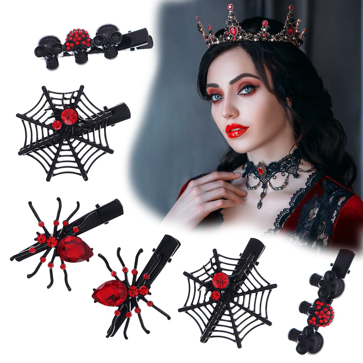 Gothic Skull Ring - Gothic Punk Black Spider สัตว์ค้างคาวฮาโลวีน Skull