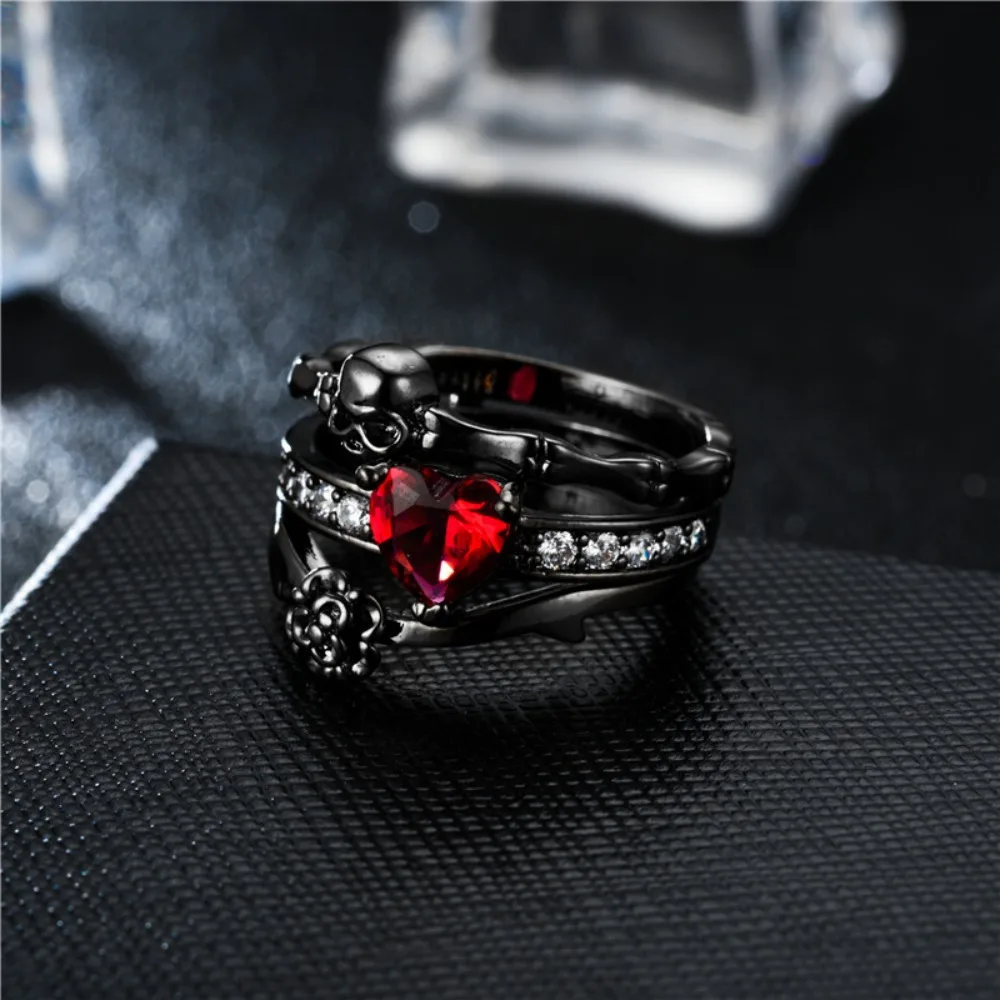Gothic ฝัง Dark Skull รูปหัวใจ - Gothic Skull Ring บทวิจารณ์และราคา