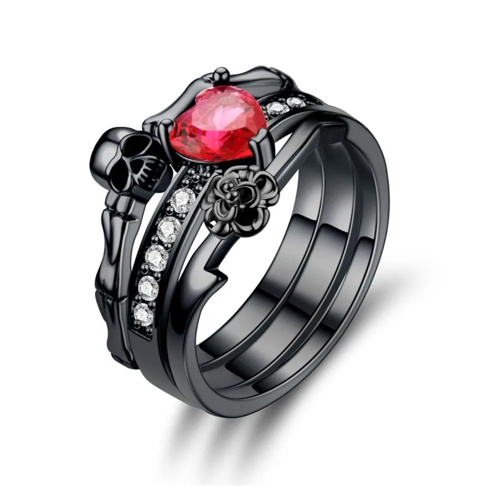 Gothic ฝัง Dark Skull รูปหัวใจ - Gothic Skull Ring บทวิจารณ์และราคา